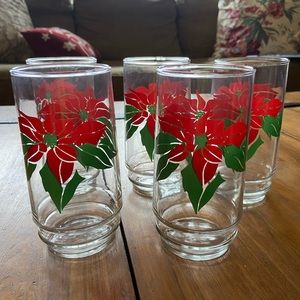 5 Vintage Poinsettia 16 Oz Drinking Glasses